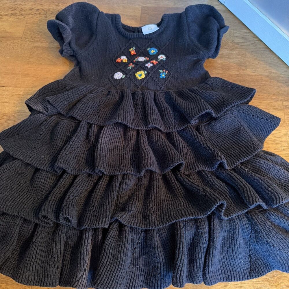 Hanna Anderson Twilight Floral Embroidered Toddler Sweater Dress 2t Black